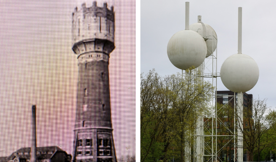 Oude watertoren versus huidige waterbollen