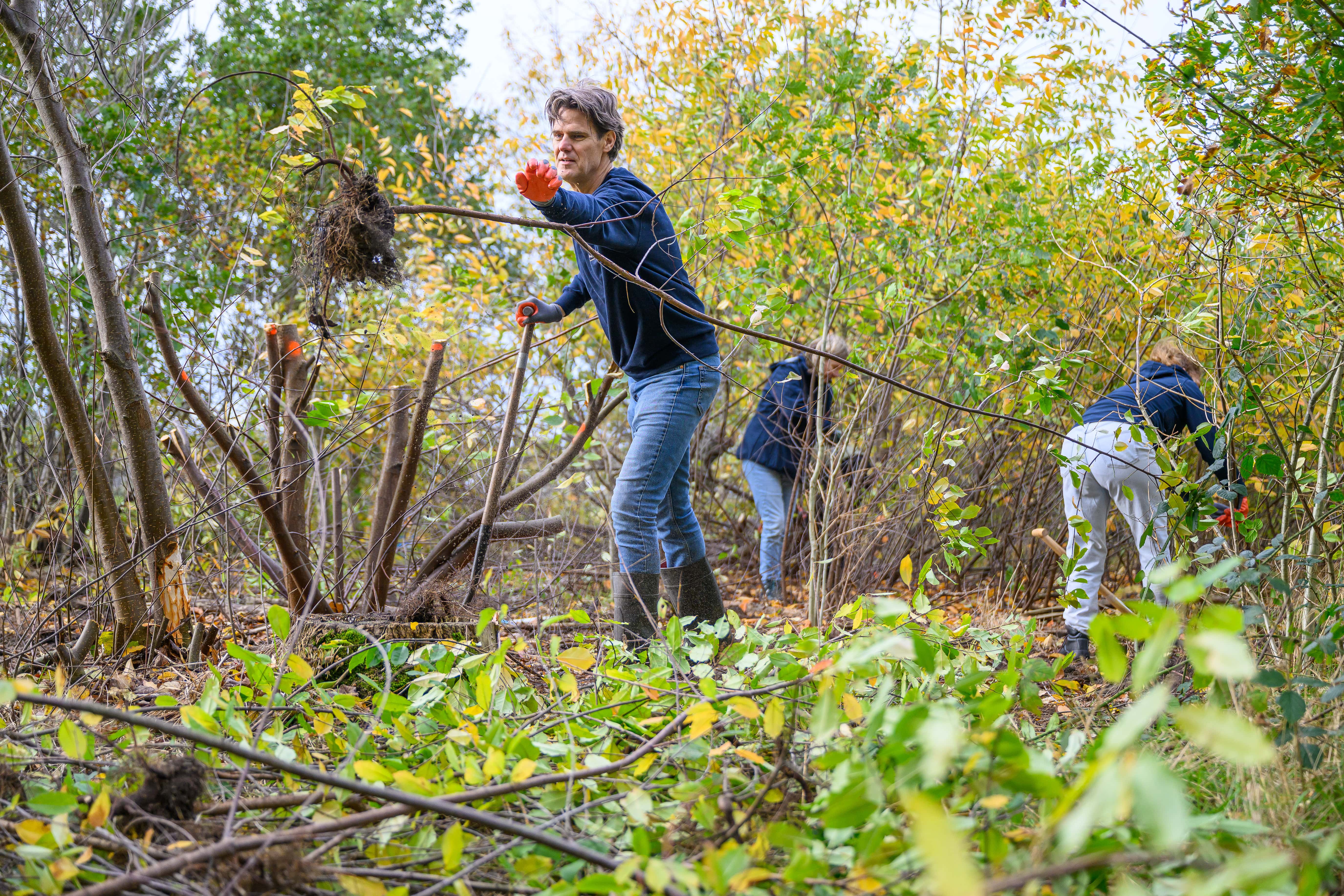 mensen aan het werk tijdens natuurwerkdag