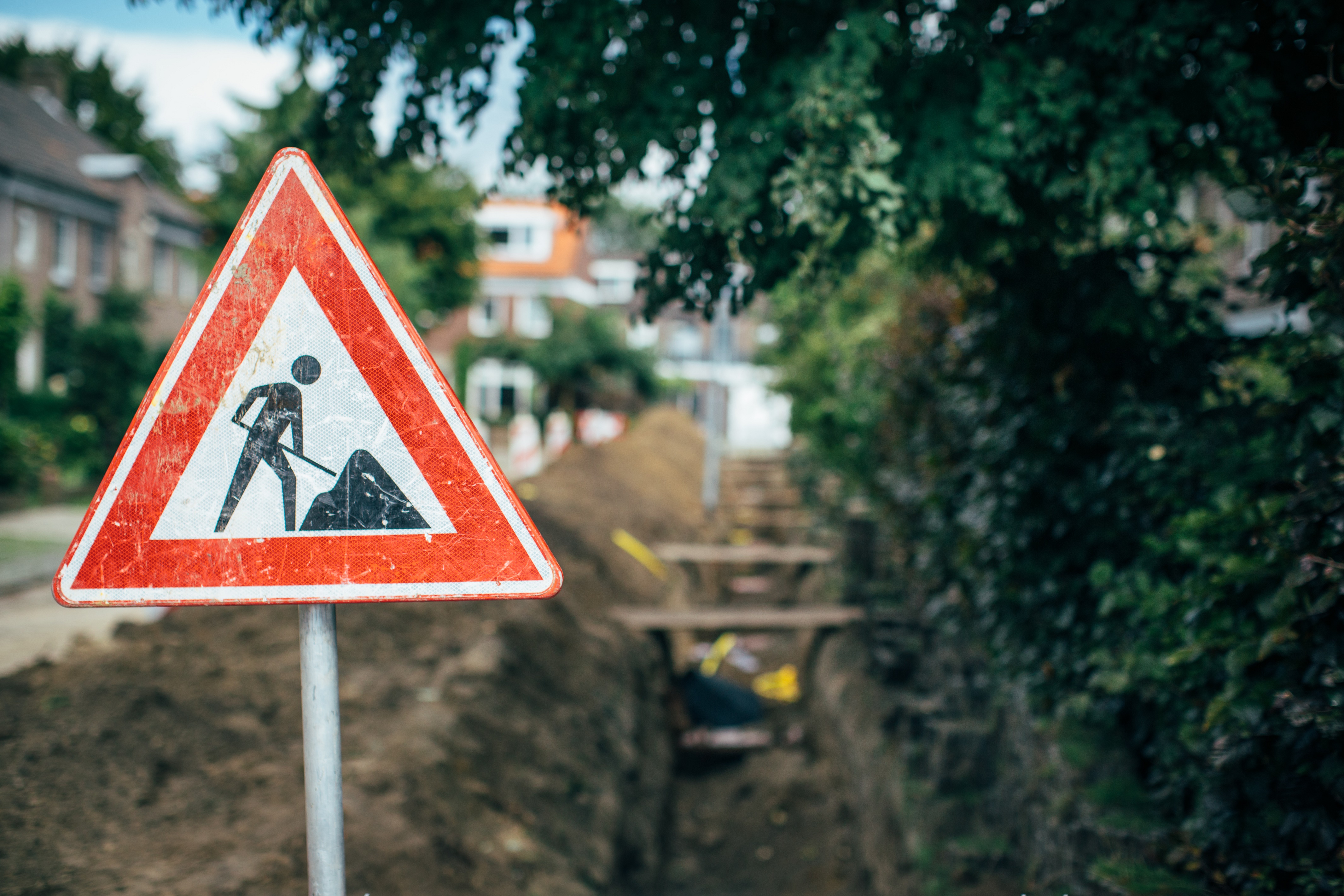 Waarschuwingsbord voor werkzaamheden